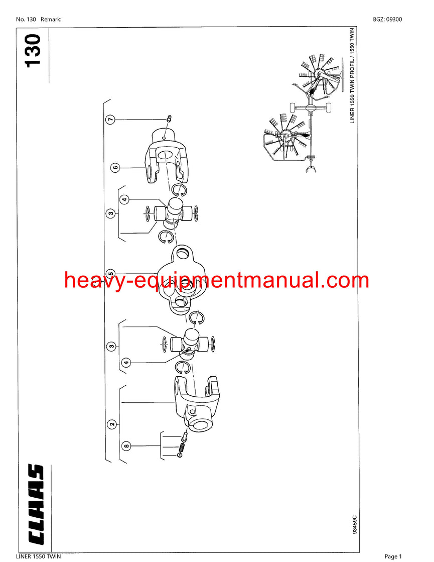 CLAAS LINER 1550 TWIN SWATHER PARTS CATALOG MANUAL SN 39801411-39899999