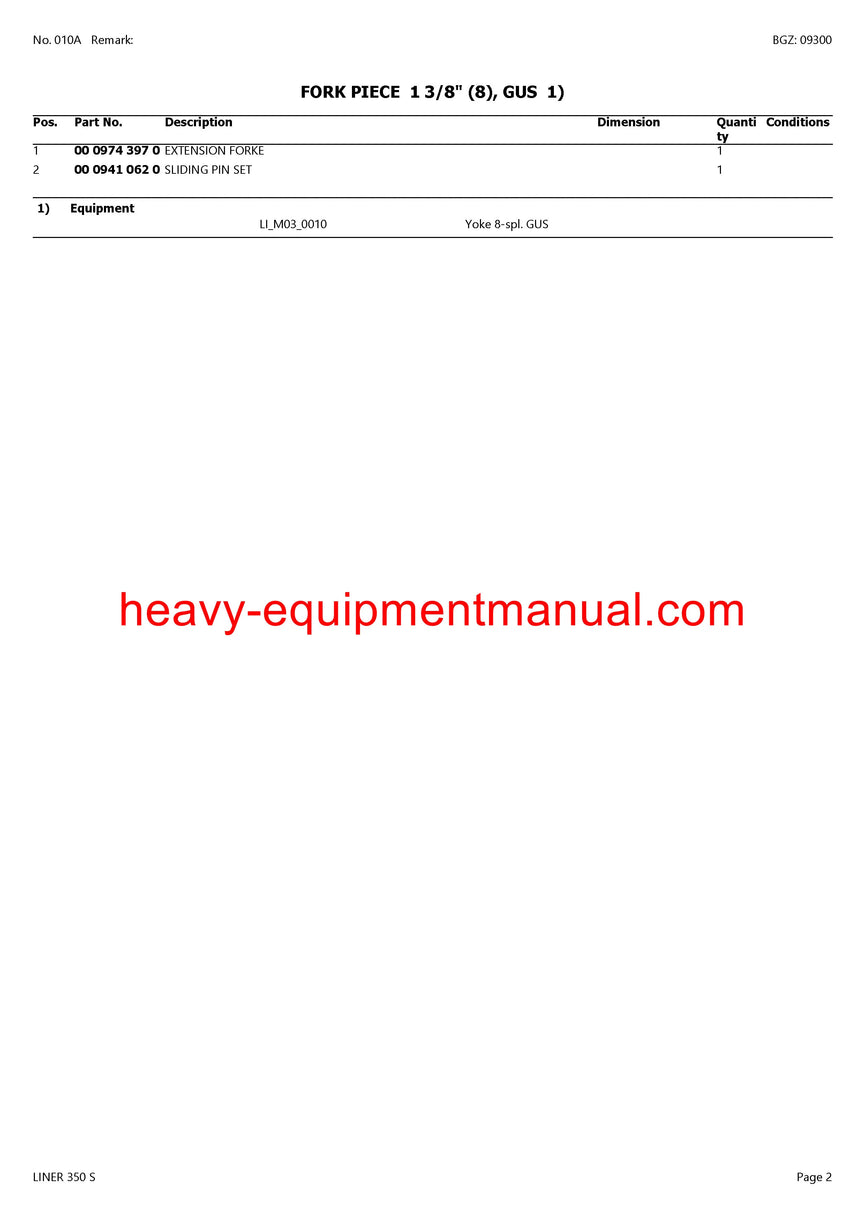 CLAAS LINER 350 S SWATHER PARTS CATALOG MANUAL SN 60101001-60199999
