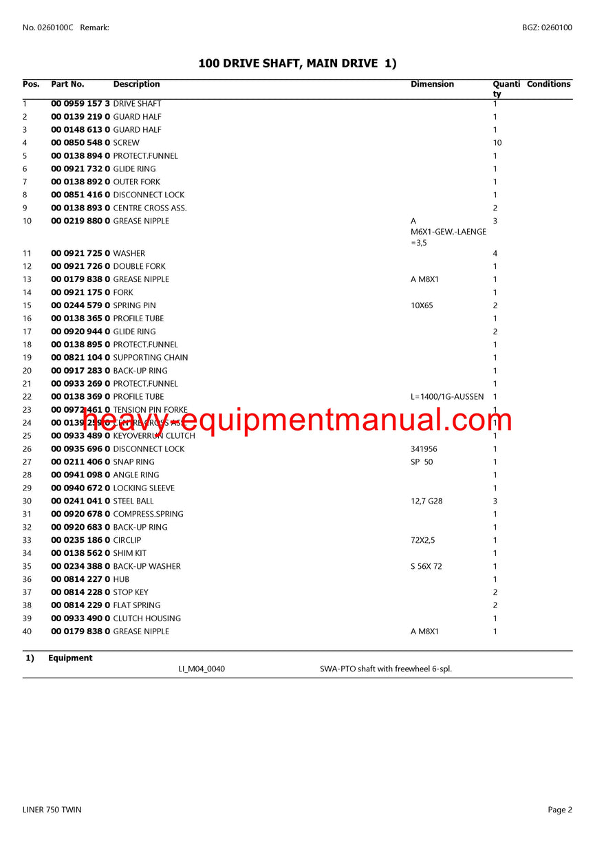 PDF Claas 750 Twin Liner Swather Parts Manual