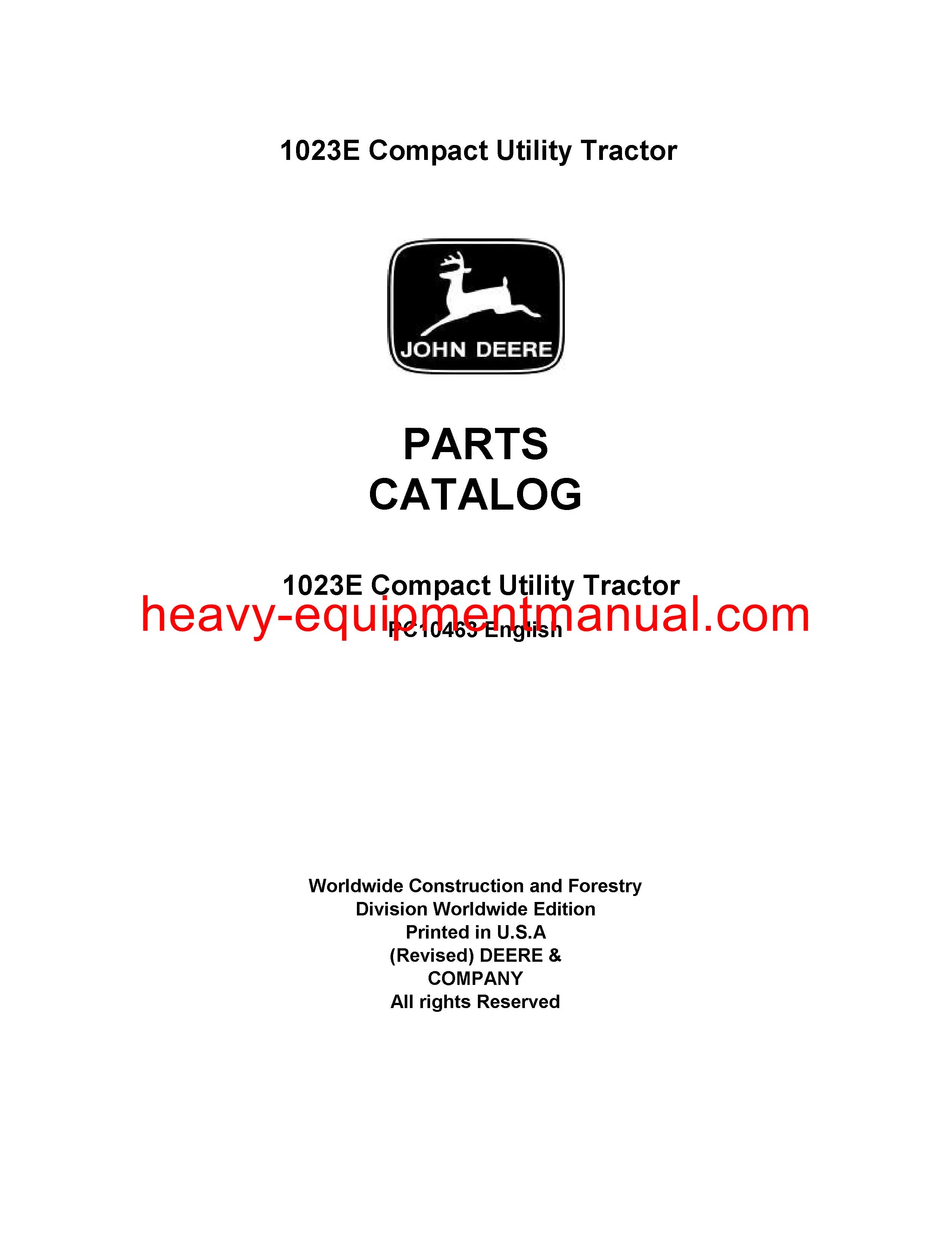 John Deere 1023E Compact Utility Tractor Parts Manual PC10463 Heavy