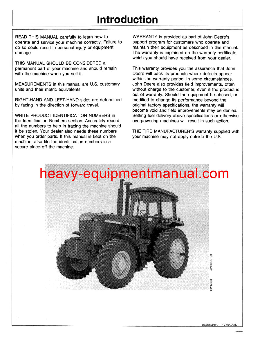 John Deere Series 4055-4955 Traktor Reparaturanleitung – I&T Werkstattbuch Englisch