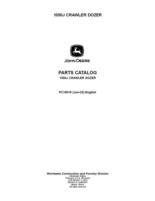 John Deere 1050J Crawler Dozer Parts Manual PC10010 Heavy Equipment