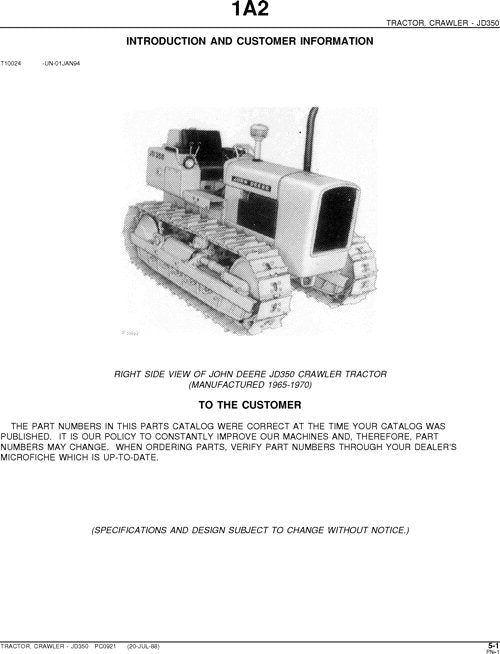 John Deere 350 Crawler Parts Manual PC921 Heavy Equipment Manual
