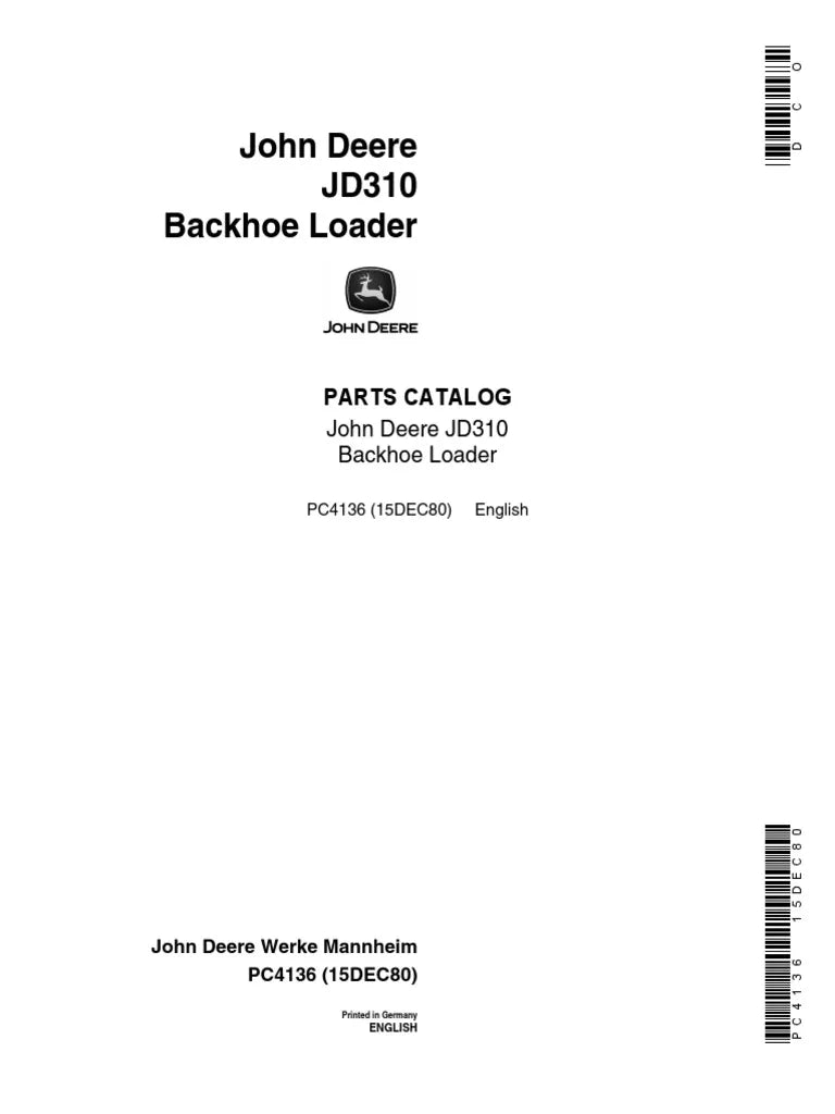 John Deere 310 Backhoe Loader Parts Manual PDF PC4136 Heavy Equipment Manual