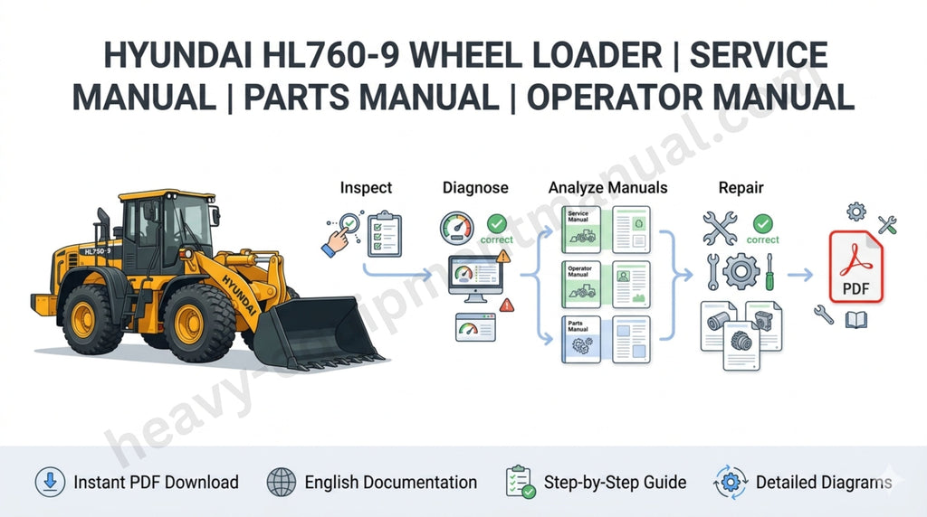 Hyundai HL760-9 Wheel Loader Maintenance & Diagnostic Guide Using Service, Operator & Parts Manuals