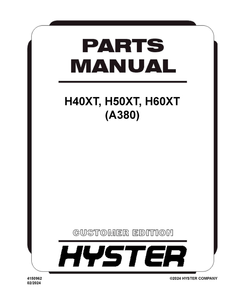 Hyster A380 H40XT H50XT H60XT Parts Manual