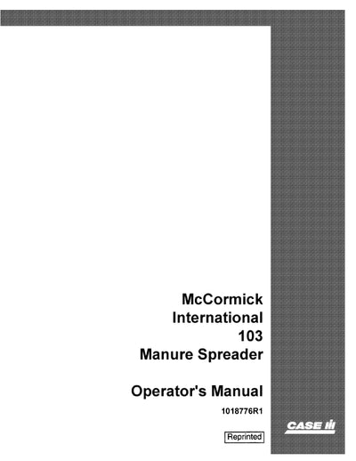 Case IH 103 Manure Spreader McCormick International Operator Manual 1018776R1