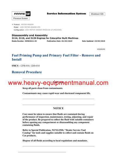 DOWNLOAD CATERPILLAR 120H MOTOR GRADER SERVICE REPAIR MANUAL 9FN