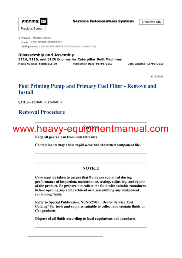 DOWNLOAD CATERPILLAR 120H MOTOR GRADER SERVICE REPAIR MANUAL 9FN