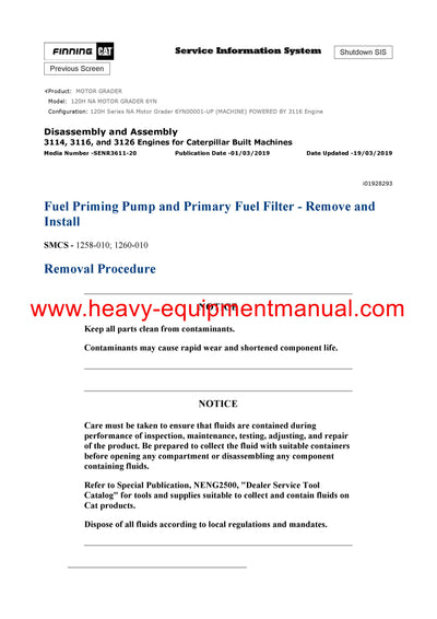 DOWNLOAD CATERPILLAR 120H NA MOTOR GRADER SERVICE REPAIR MANUAL 6YN