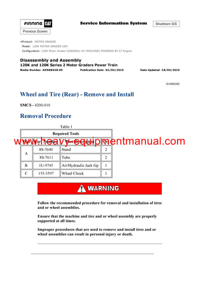 DOWNLOAD CATERPILLAR 120K MOTOR GRADER SERVICE REPAIR MANUAL SZN