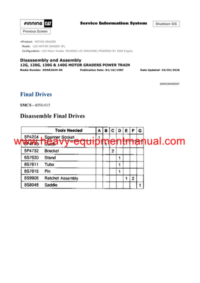 Caterpillar 12G MOTOR GRADER Full Complete Service Repair Manual 3PL
