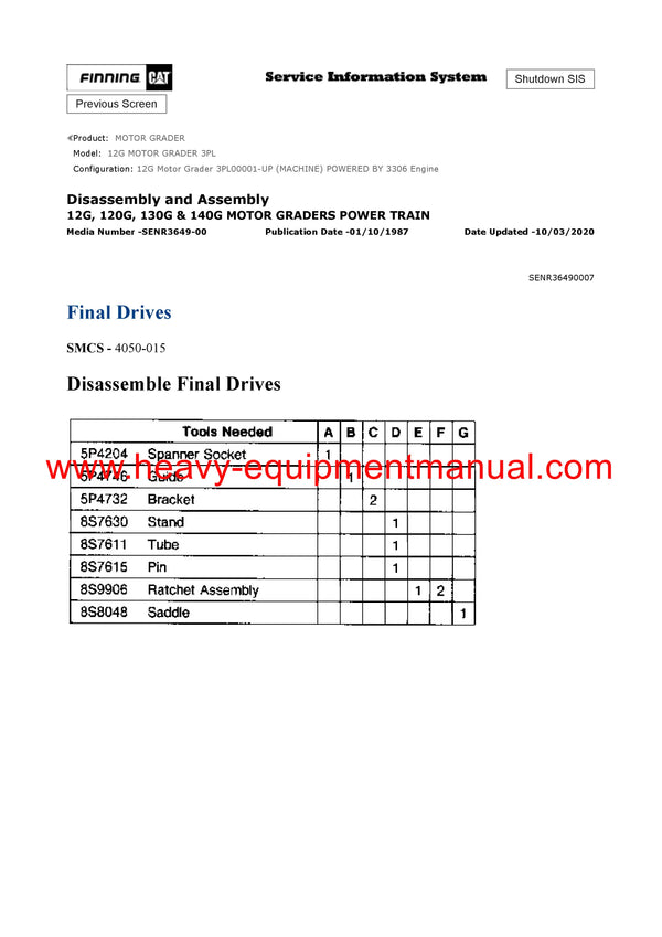 Caterpillar 12G MOTOR GRADER Full Complete Service Repair Manual 3PL
