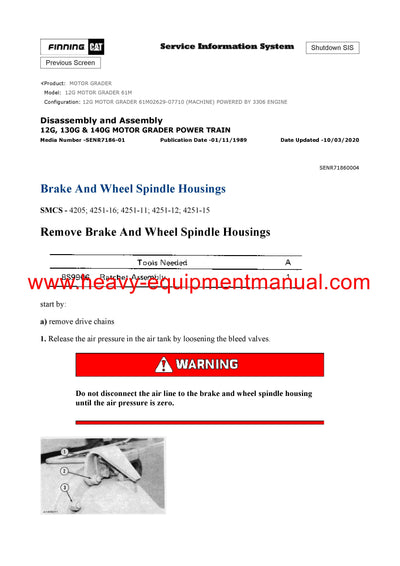 DOWNLOAD CATERPILLAR 12G MOTOR GRADER Full Complete SERVICE REPAIR MANUAL 61M