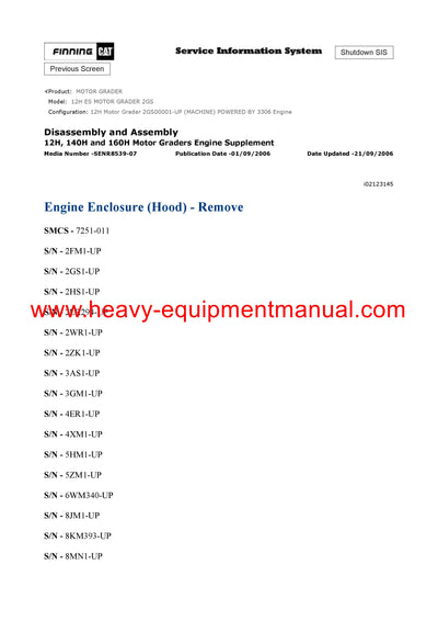 DOWNLOAD CATERPILLAR 12H ES MOTOR GRADER SERVICE REPAIR MANUAL 2GS