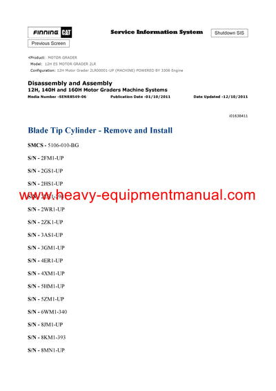 DOWNLOAD CATERPILLAR 12H ES MOTOR GRADER SERVICE REPAIR MANUAL 2LR