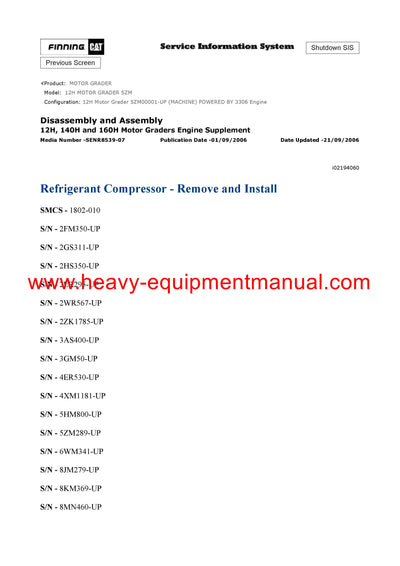 DOWNLOAD CATERPILLAR 12H MOTOR GRADER SERVICE REPAIR MANUAL 5ZM