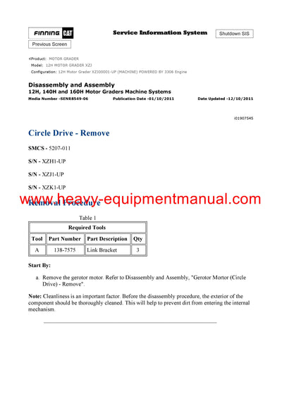 Caterpillar 12H MOTOR GRADER Full Complete Service Repair Manual XZJ