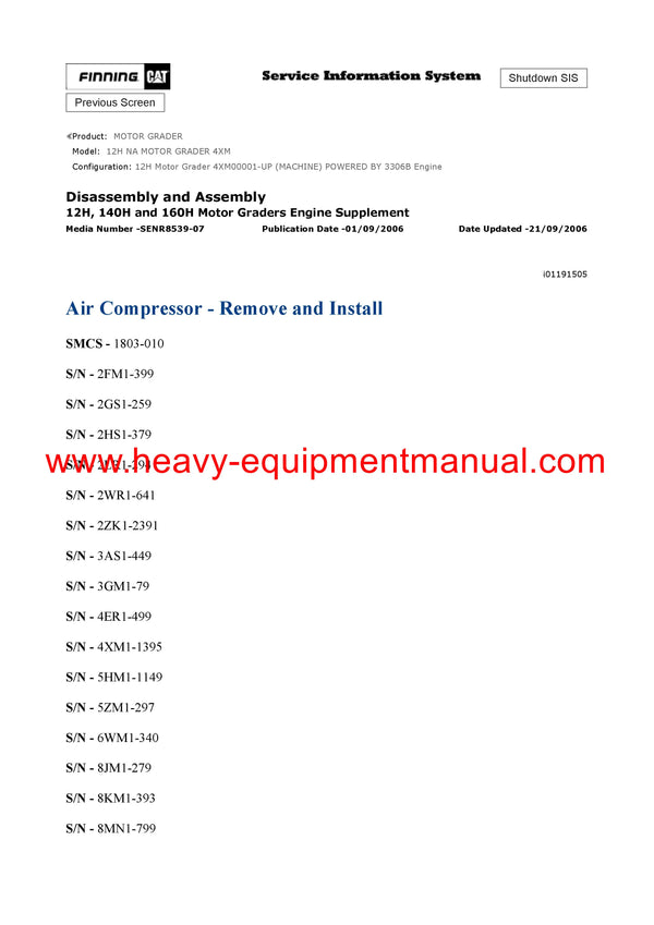 DOWNLOAD CATERPILLAR 12H NA MOTOR GRADER FULL COMPLETE SERVICE REPAIR MANUAL 4XM