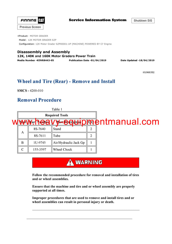 DOWNLOAD CATERPILLAR 12K MOTOR GRADER SERVICE REPAIR MANUAL SZP