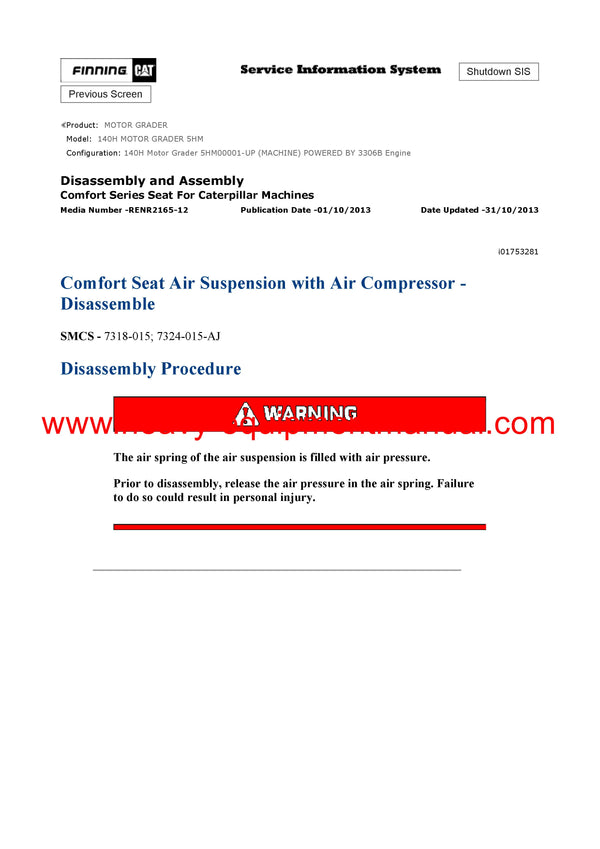 DOWNLOAD CATERPILLAR 140H MOTOR GRADER SERVICE REPAIR MANUAL 5HM