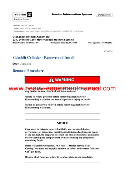 DOWNLOAD CATERPILLAR 140H MOTOR GRADER SERVICE REPAIR MANUAL APM