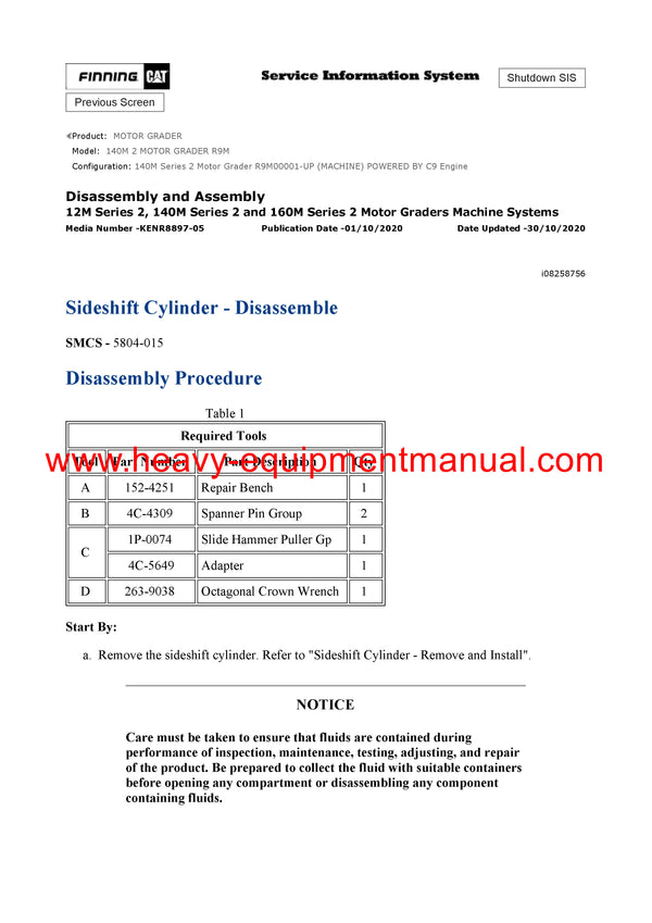 DOWNLOAD CATERPILLAR 140M 2 MOTOR GRADER SERVICE REPAIR MANUAL R9M