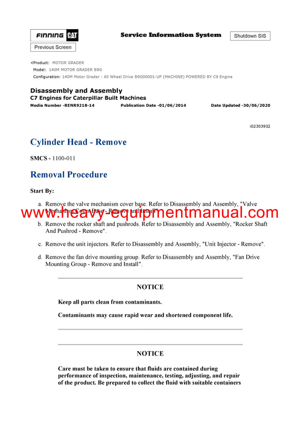 Caterpillar 140M MOTOR GRADER Full Complete Service Repair Manual B9G