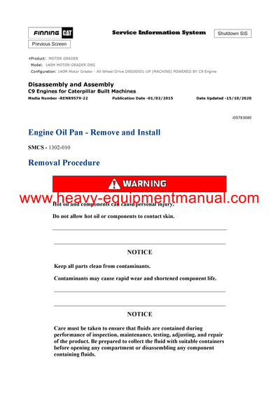 DOWNLOAD CATERPILLAR 140M MOTOR GRADER SERVICE REPAIR MANUAL D9G