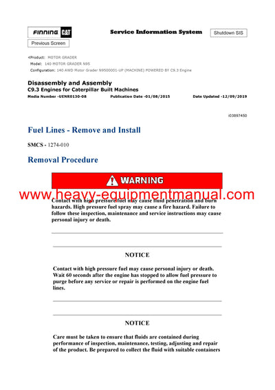 DOWNLOAD CATERPILLAR 140 MOTOR GRADER Full Complete SERVICE REPAIR MANUAL N95