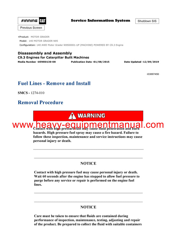 DOWNLOAD CATERPILLAR 140 MOTOR GRADER Full Complete SERVICE REPAIR MANUAL N95