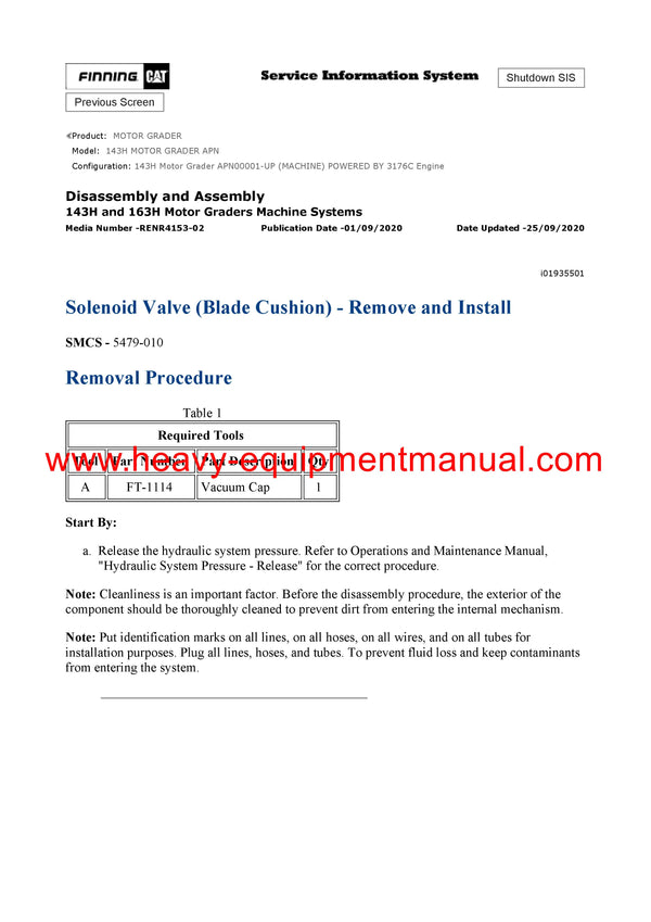 Caterpillar 143H MOTOR GRADER Full Complete Service Repair Manual APN