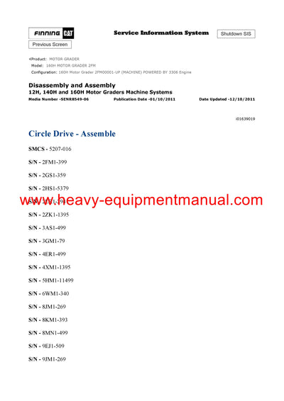 DOWNLOAD CATERPILLAR 160H MOTOR GRADER Full Complete SERVICE REPAIR MANUAL 2FM