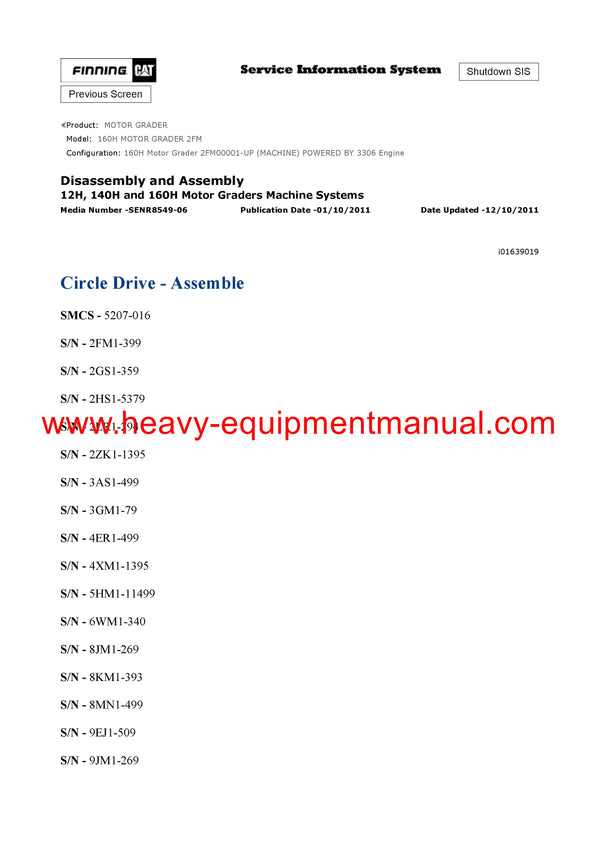DOWNLOAD CATERPILLAR 160H MOTOR GRADER Full Complete SERVICE REPAIR MANUAL 2FM