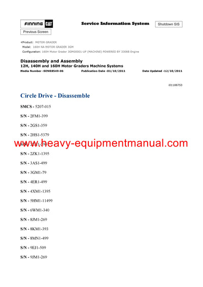 Caterpillar 160H NA MOTOR GRADER Full Complete Service Repair Manual 3GM