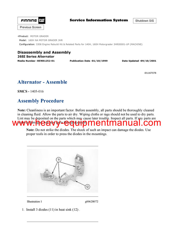 DOWNLOAD CATERPILLAR 160H NA MOTOR GRADER SERVICE REPAIR MANUAL 3HR