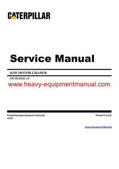 Caterpillar 163H MOTOR GRADER Full Complete Service Repair Manual ARL