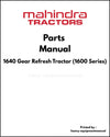 Mahindra 1640 Gear Refresh Tractor (1600 Series) Parts Manual - PDF Download