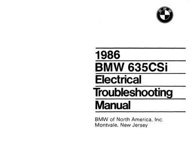 1986 BMW 635csi Electrical Troubleshooting Manual - Download PDF