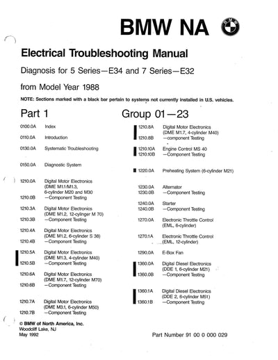 1988 BMW Electrical Troubleshooting And Diagnosis For 5 Series - Download PDF