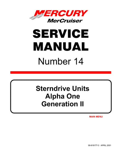 1991-2001 Mercury Mercruiser Sterndrive Unit Alpha One Generation II Service Repair Manual