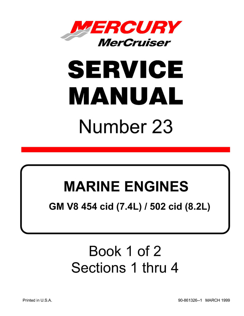 1998-2001 Mercury Mercruiser Marine Engine GM V8 454 CID (7.4L) 502 CID (8.2L) Service Repair Manual