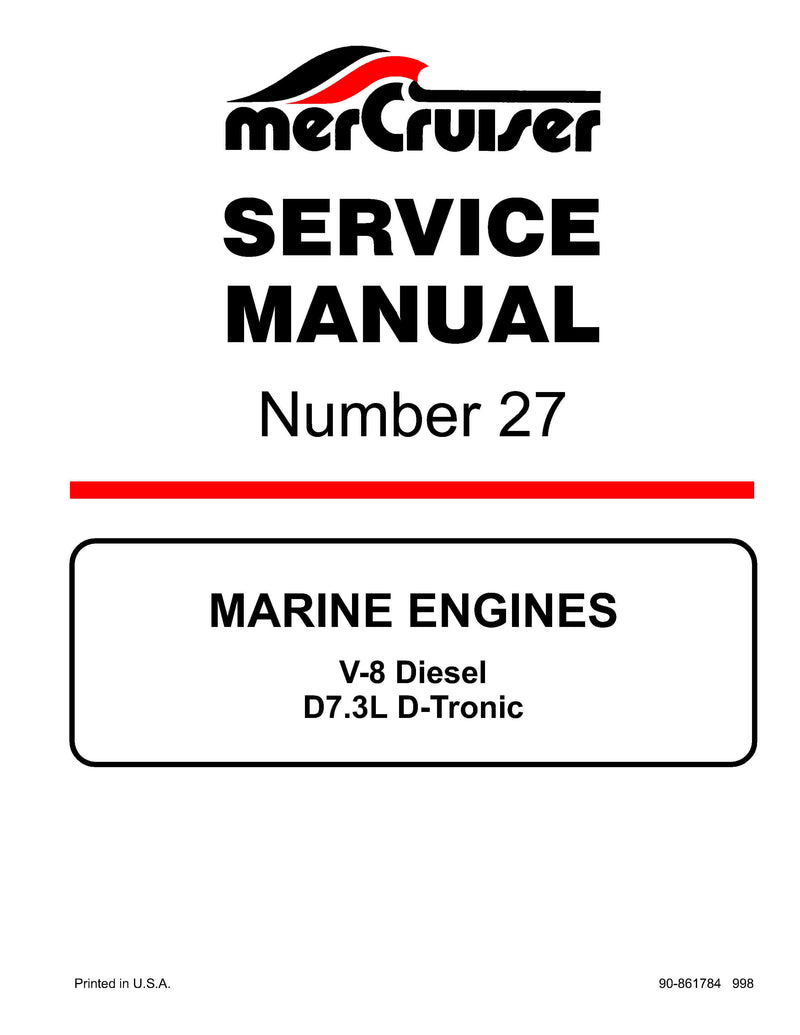 1998-2002 Mercury Mercruiser Marine Engine V-8 Diesel D7.3L D-Tronic (DI) & D-Tronic LD Service Repair Manual