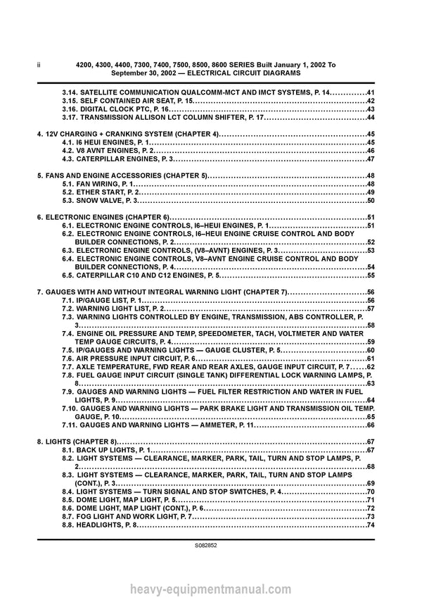 2002 International 4200, 4300, 4400, 7300, 7400, 7500, 8500, 8600 Trucks Electrical Circuit Diagrams Manual