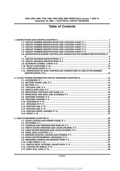 2002 International 4200, 4300, 4400, 7300, 7400, 7500, 8500, 8600 Trucks Electrical Circuit Diagrams Manual