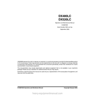 2005 Doosan DX480LC DX520LC Excavator Operation and Maintenance Manual PDF