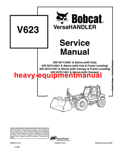 Download 2006 Bobcat V623 VersaHANDLER Workshop Service Repair Manual