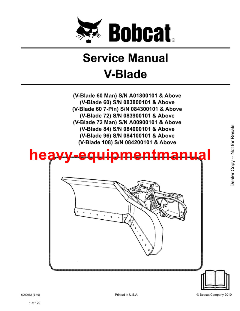 Download 2010 Bobcat V-Blade 60, V-Blade 72, V-Blade 84, V-Blade 96, V-Blade 108 Workshop Service Repair Manual