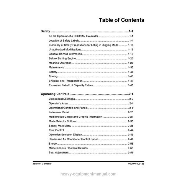 2010 Doosan DX700LC Excavator Operation and Maintenance Manual PDF