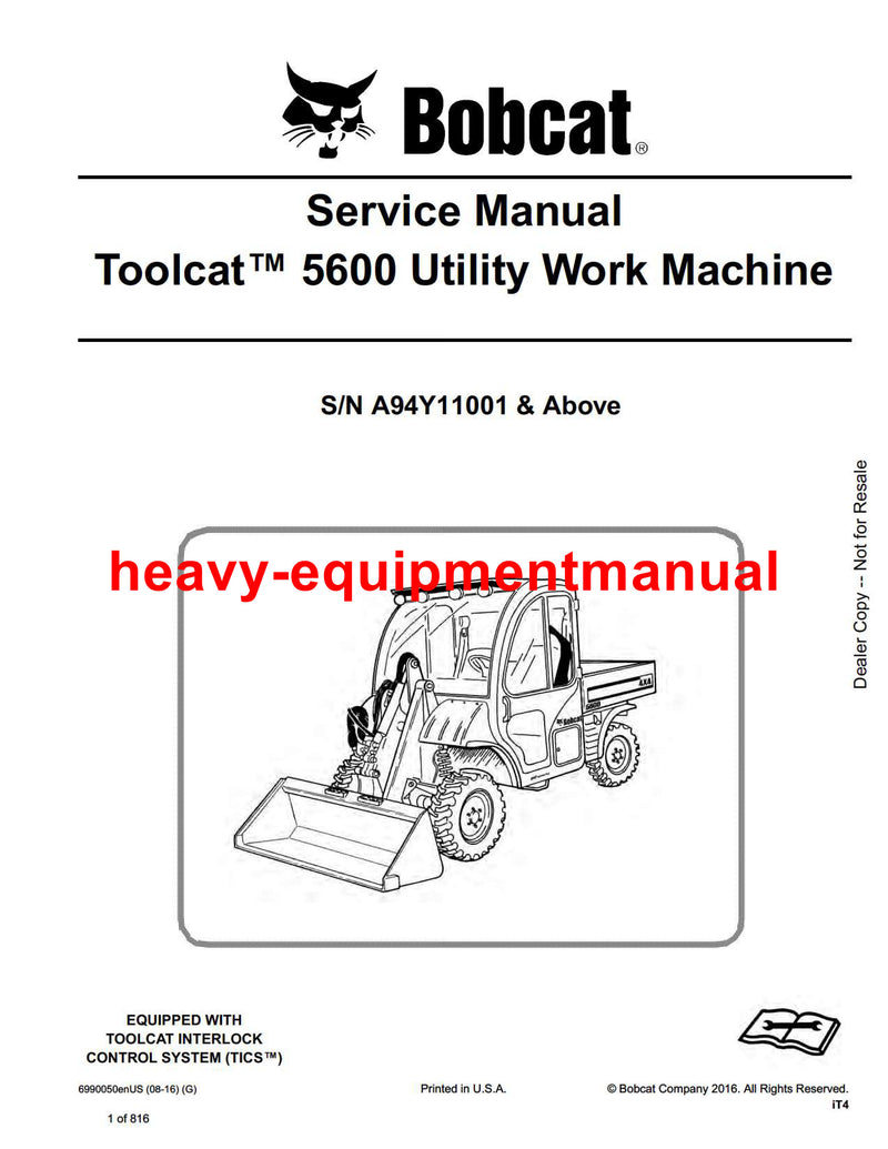 Download 2011 Bobcat Toolcat™ 5600 Utility Work Machine Workshop Service Repair Manual